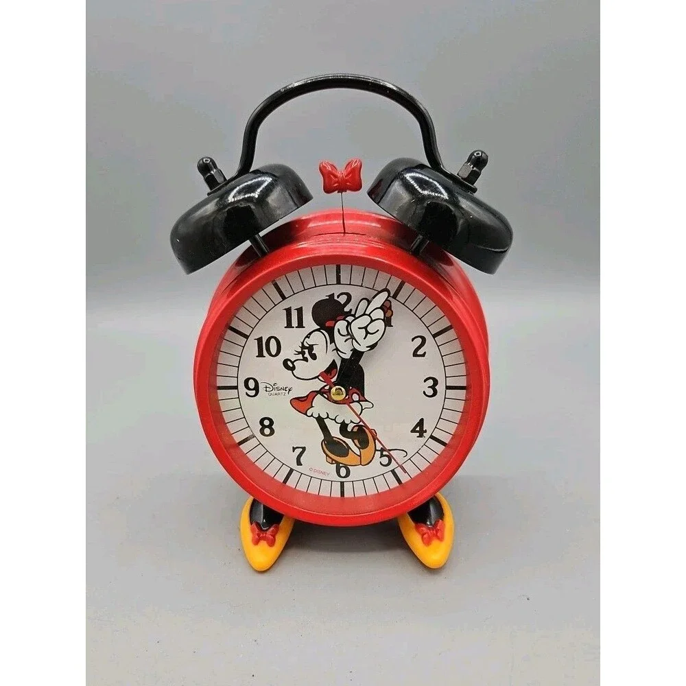 Disney Parks Minnie Mouse Red Twin Bell Alarm Clock with Feet Tested Works